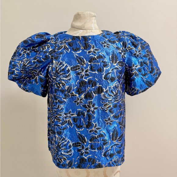 Lily Pulitzer Pratt Short Sleeve Floral Brocade Twilight Grotto Blue Top XS NWT - Picture 3 of 10